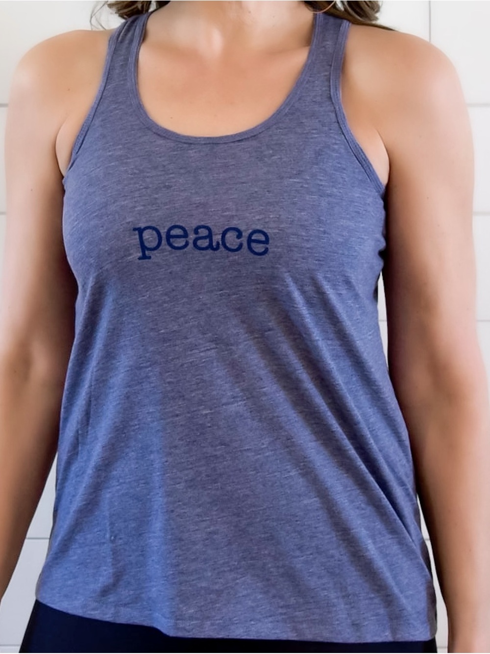 Peace Graphic Racerback Tank Top - Blue